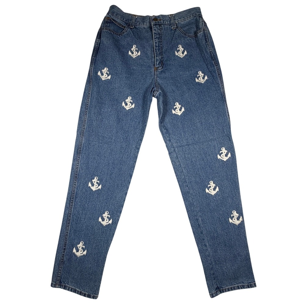 Vintage Fredericks of Hollywood Anchor‎ Embroidered High Waist Jeans Blue 13/14